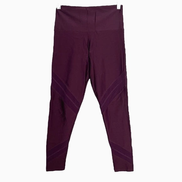 Onzie Flow Pants Womens Medium Large Sporty Legging Burgundy Mesh Inserts Crop - Picture 1 of 7